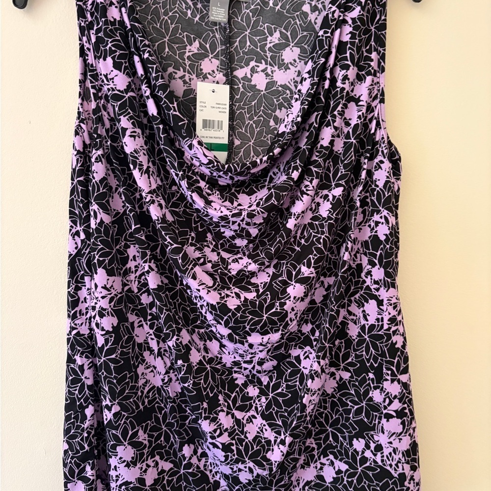 By Design Nordstrom Cowl Neck Tank Top Large NWT Purple Floral Sleeveless